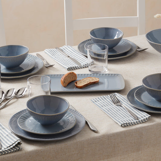 Artisanal Stripe Blue 12-Piece Dinnerware Set