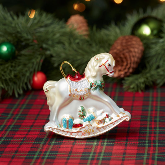 2026 Blown Glass Baby's 1st Christmas Rocking Horse Ornament