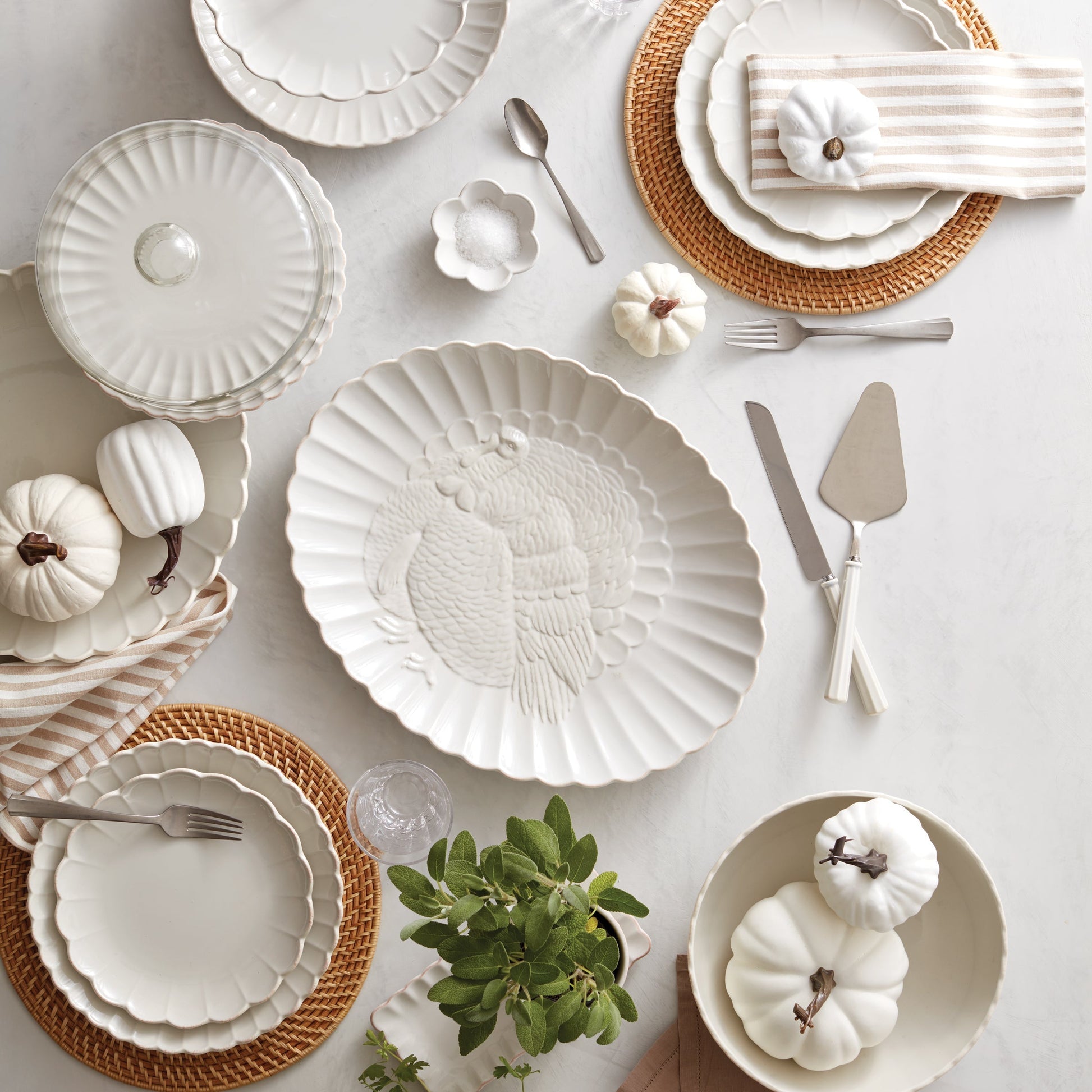 French Perle Scallop White Serving Bowl
