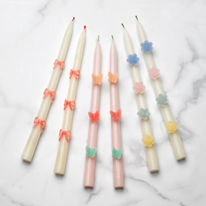 Pastel Flowers Taper Candles, Set of 2