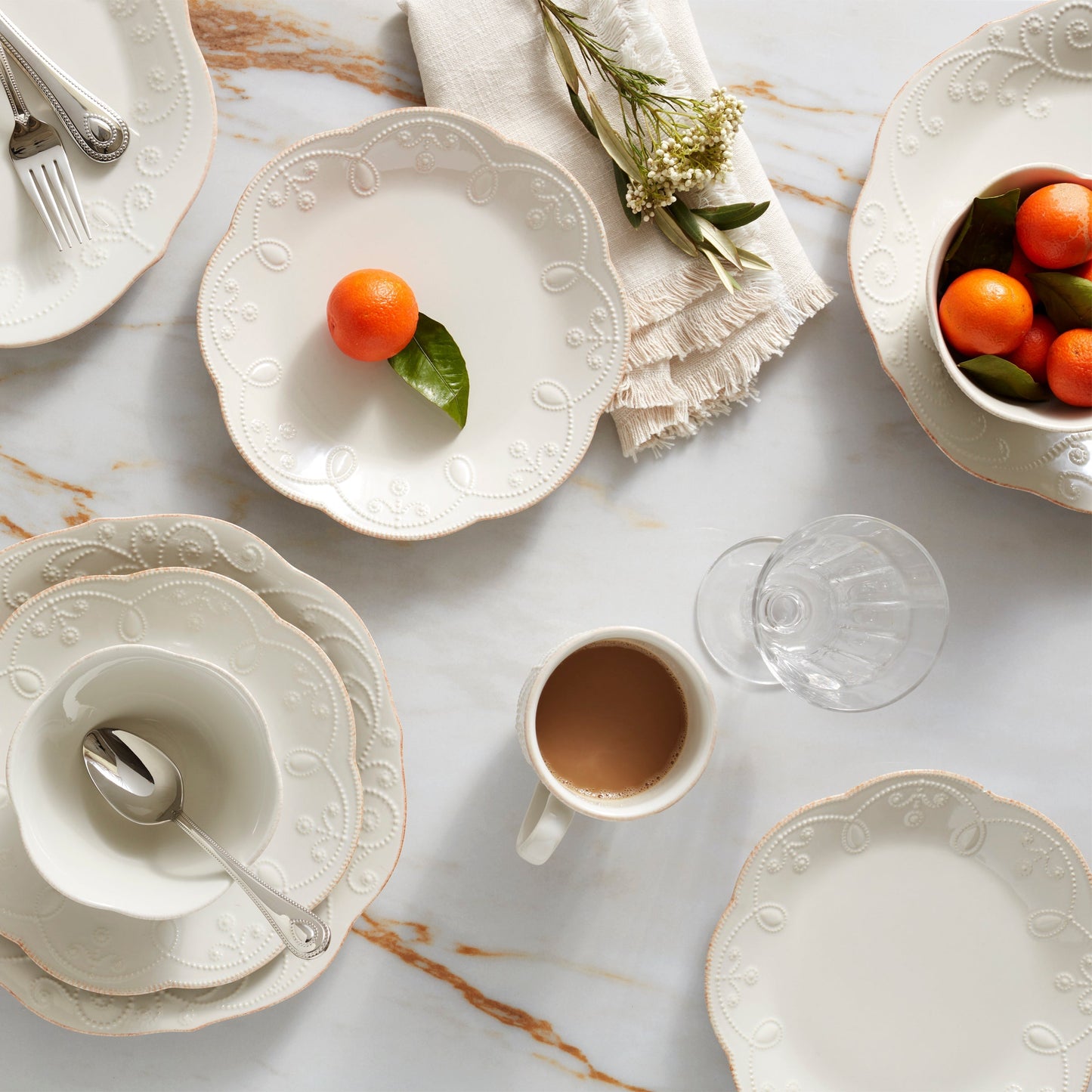 French Perle White 12-Piece Dinnerware Set