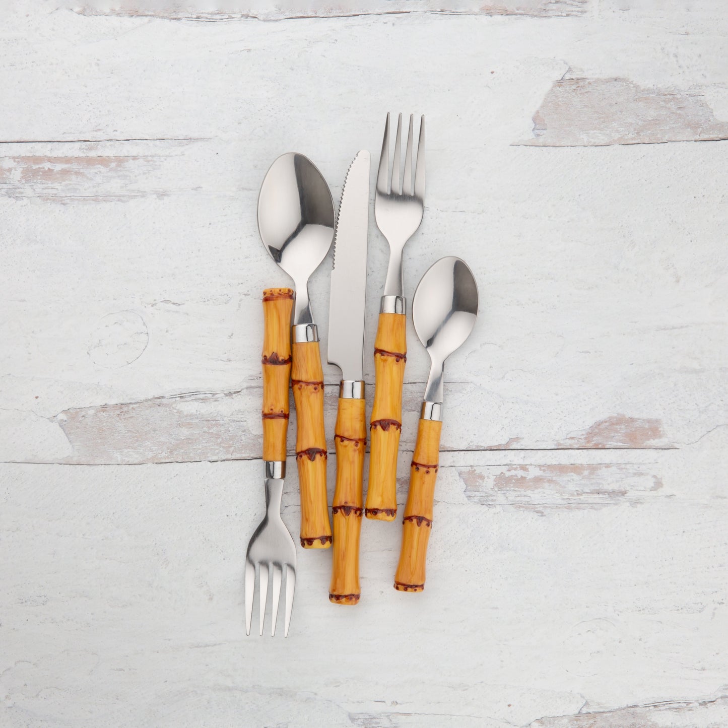 Bamboo Plastic Handle 20-Piece Flatware Set