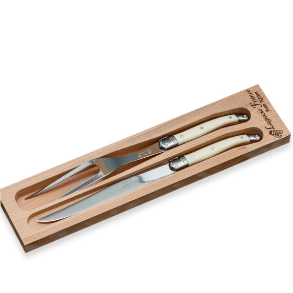 Carving Set Ivory with Wood Tray