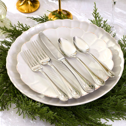 French Perle Scallop White Dinner Plates, Set of 4