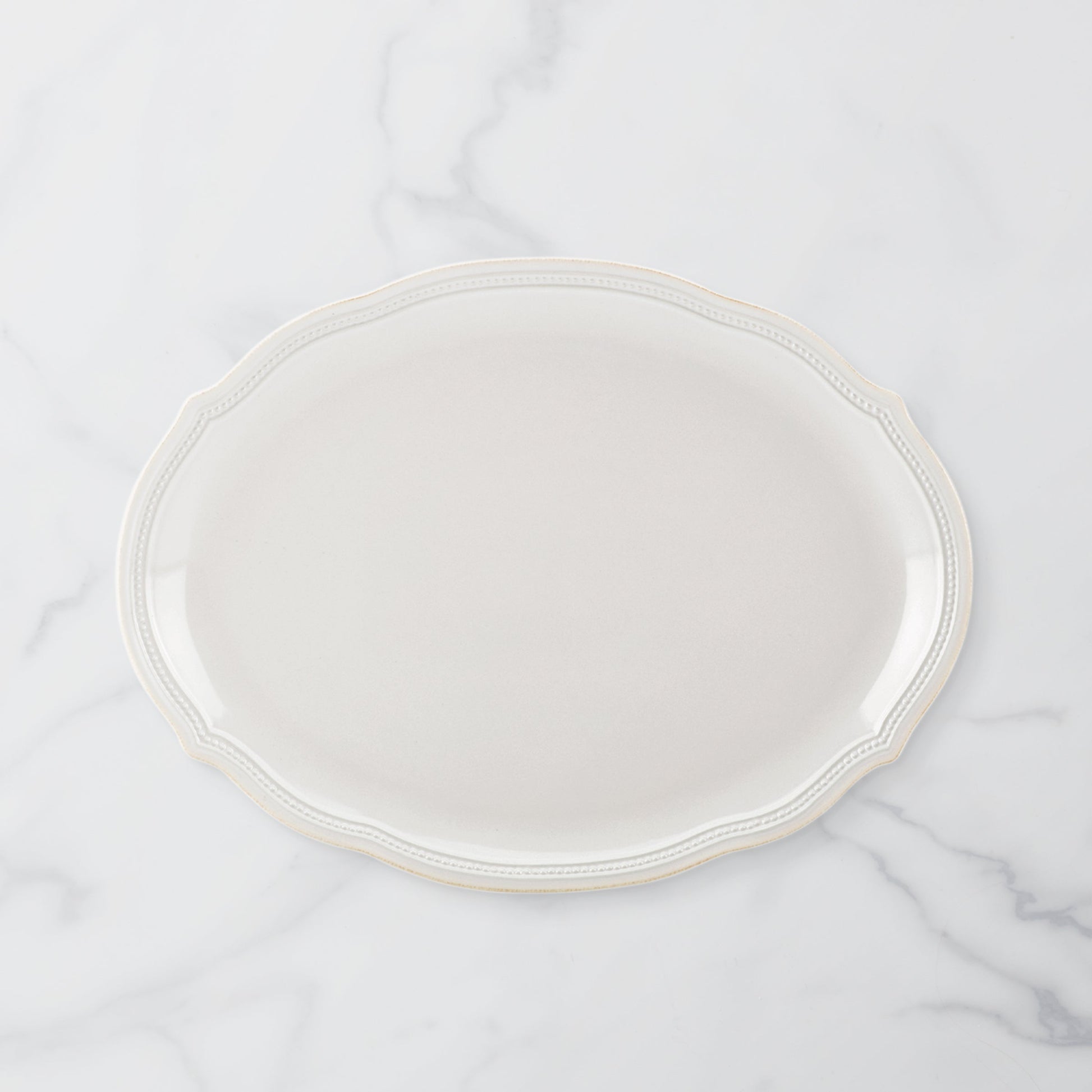French Perle Bead White Oval Platter