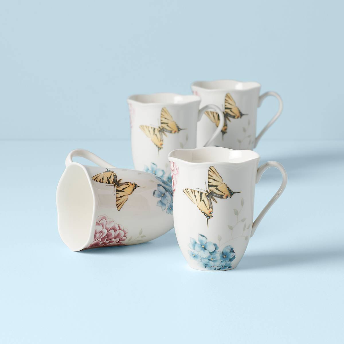 Butterfly Meadow Hydrangea Mugs, Set of 4
