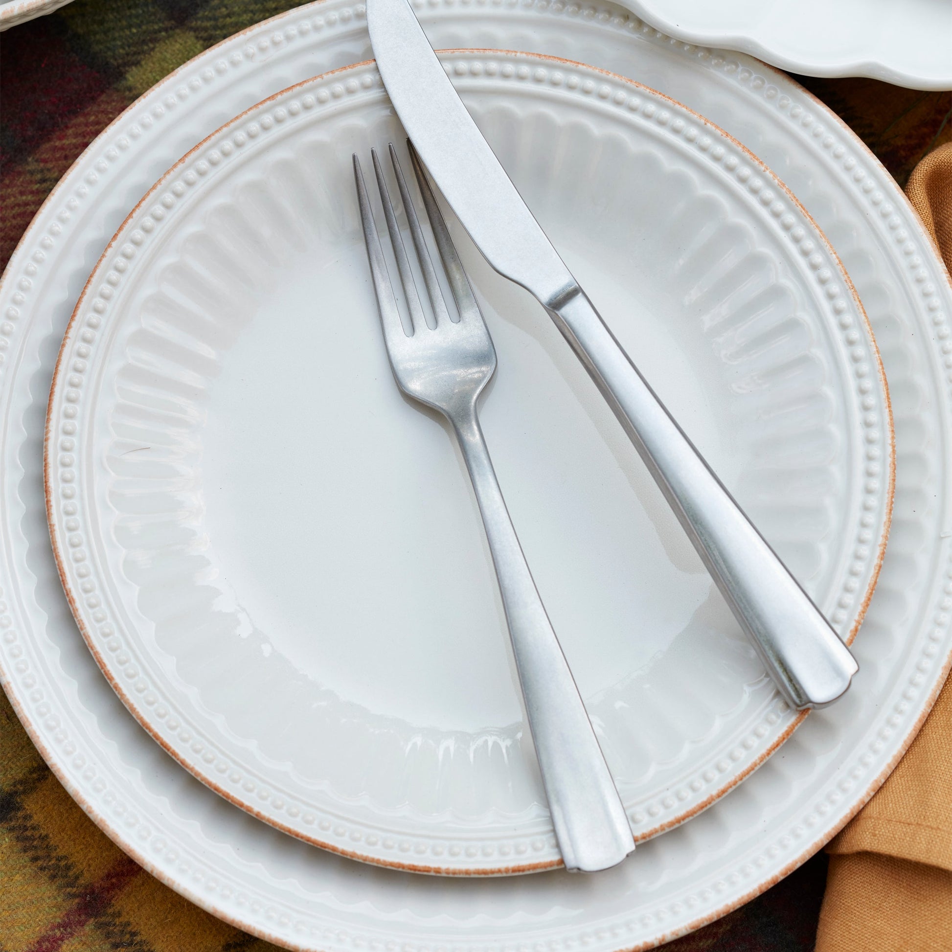 French Perle Groove White 24-Piece Dinnerware Set