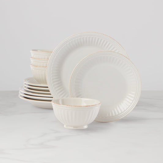 French Perle Groove White 12-Piece Place Setting
