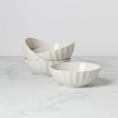 French Perle Scallop White All-Purpose Bowls, Set of 4