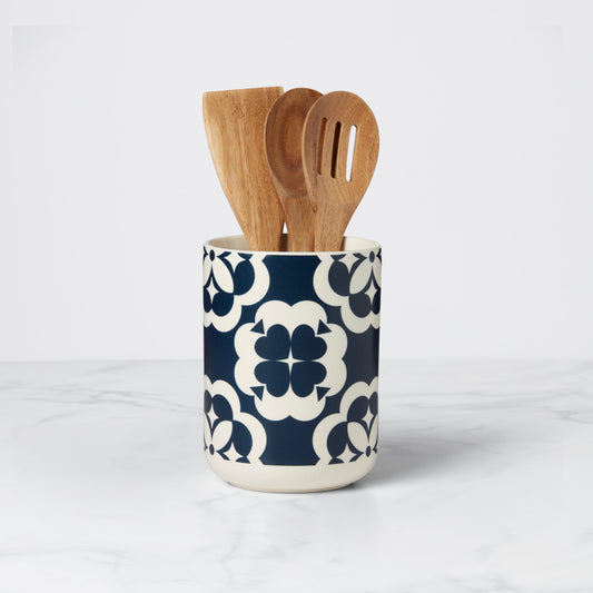 Elegant Geo Utensil Crock with Wood Utensils