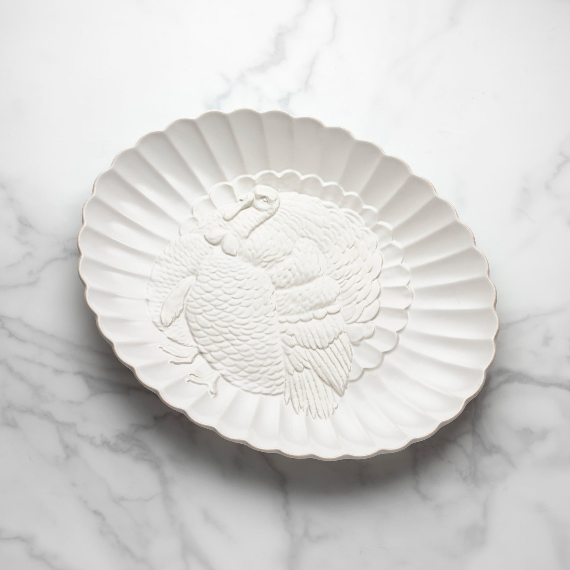 French Perle White Carved Turkey Platter
