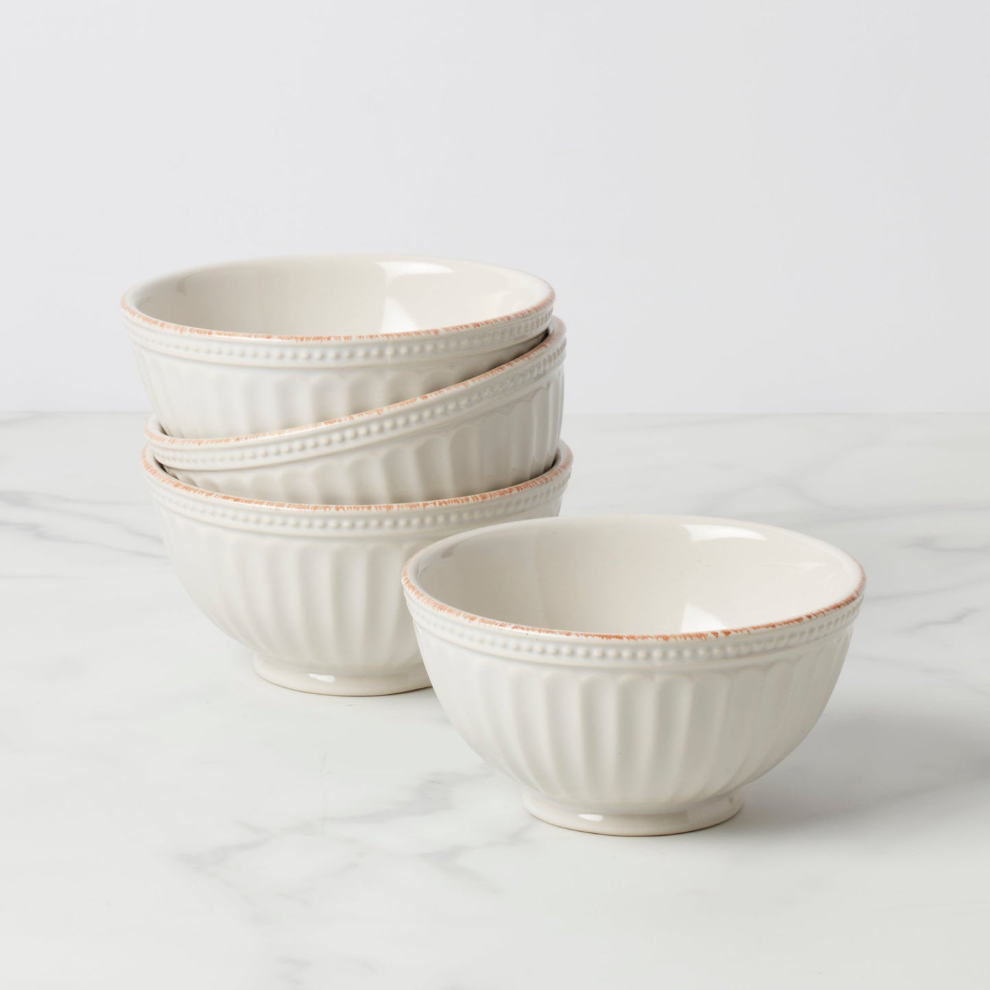 French Perle Groove White All-Purpose Bowls, Set of 4