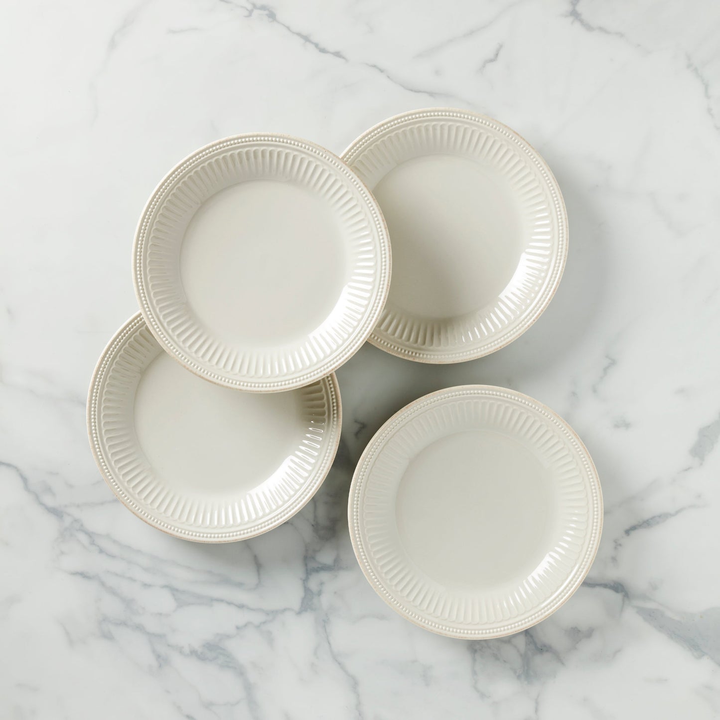 French Perle Groove White Dinner Plates, Set of 4