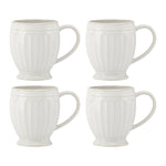 French Perle Groove White Mugs, Set of 4