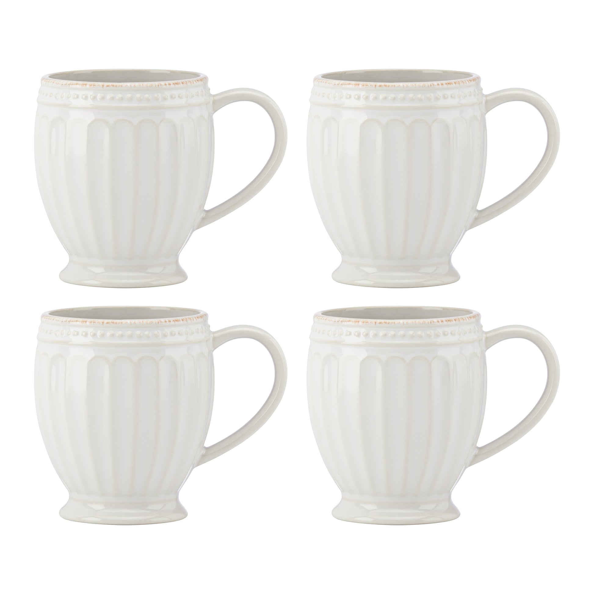 French Perle Groove White Mugs, Set of 4