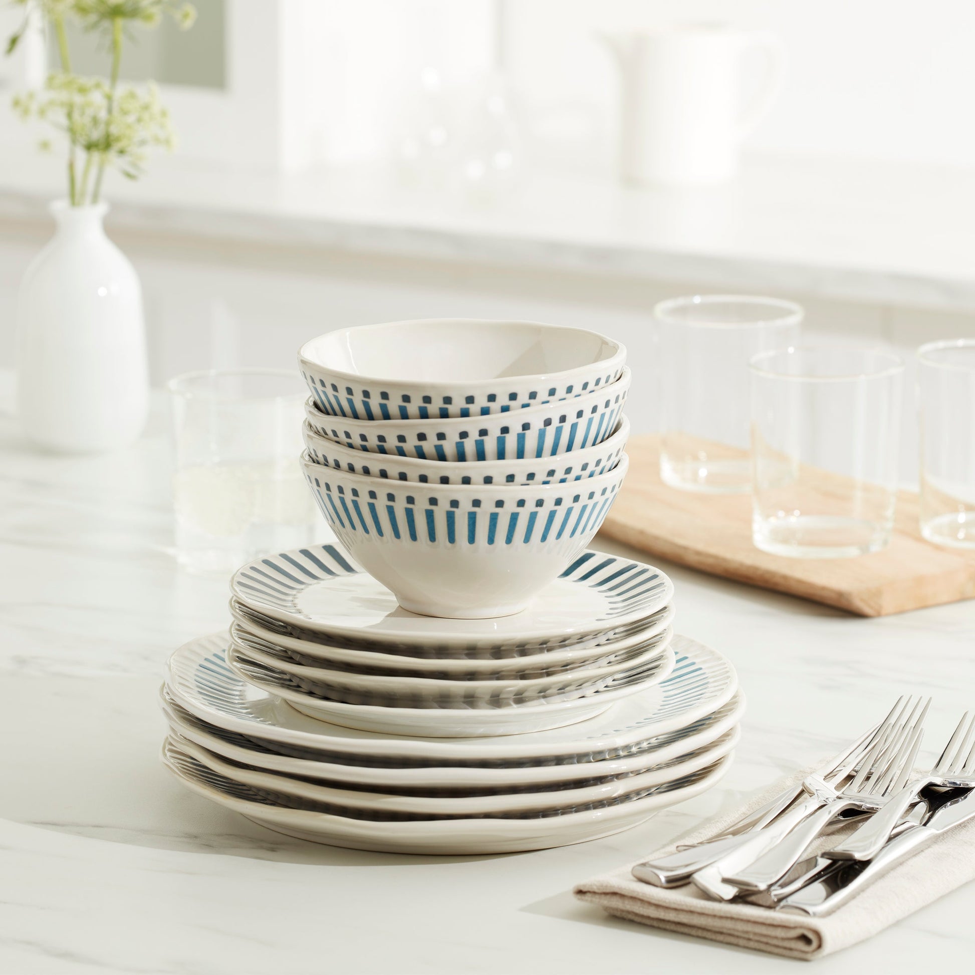 Artisanal Stripe 12-Piece Dinnerware Set