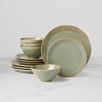 Artisanal Stripe Green 12-Piece Dinnerware Set