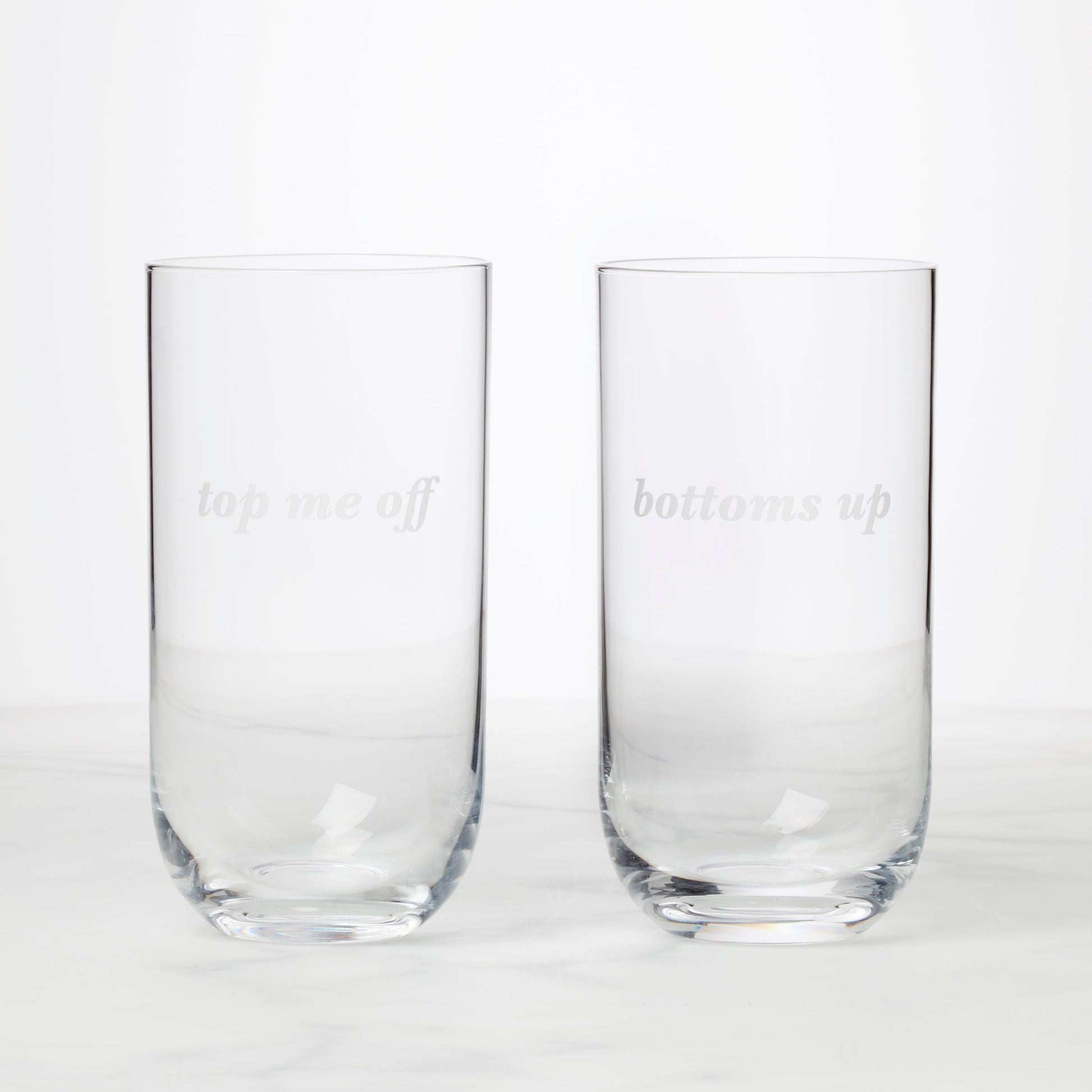 Bottoms Up & Top Me Off Highball Glasses, Set of 2