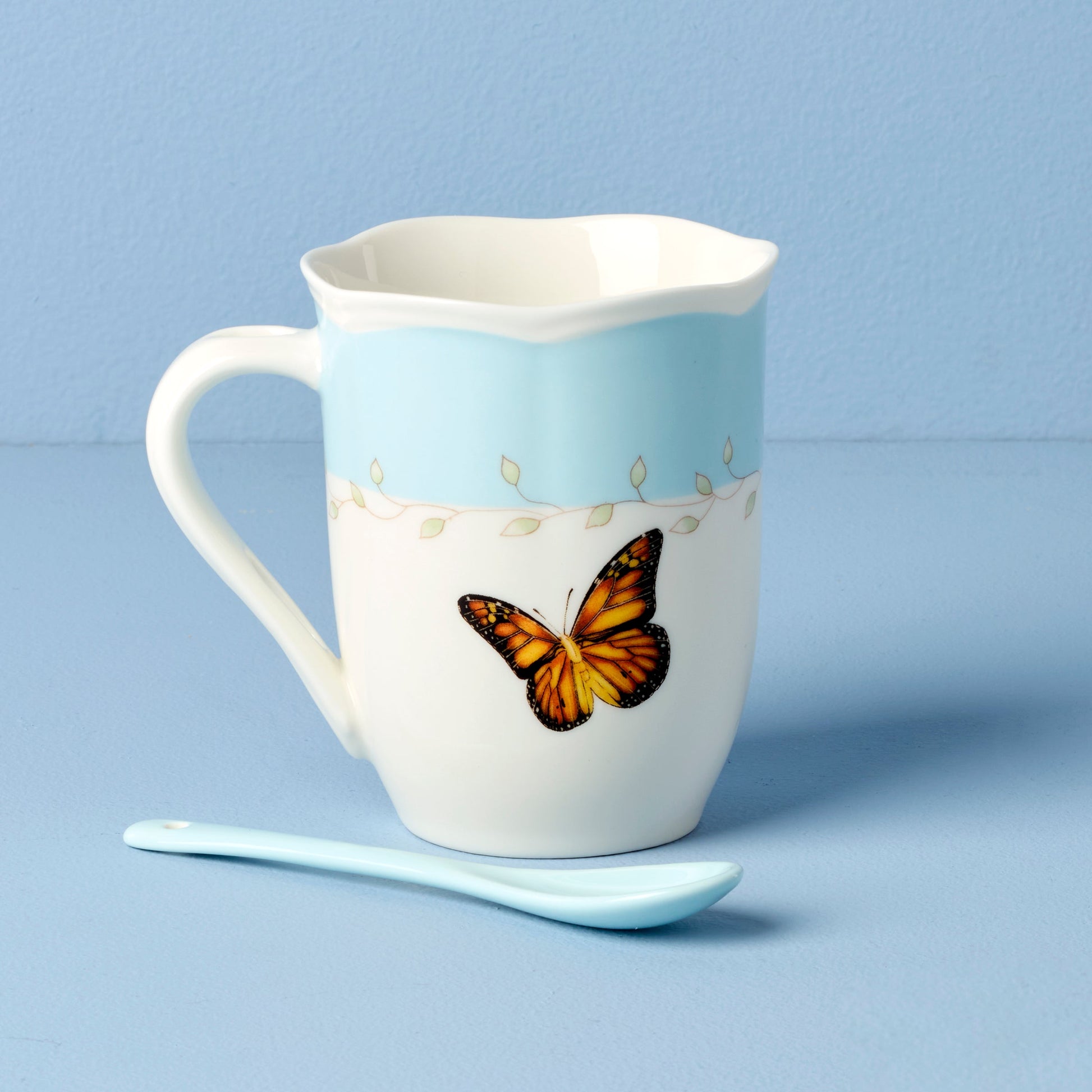 Butterfly Meadow Blue Mugs with Spoons, Set of 2