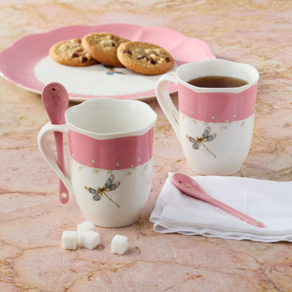 Butterfly Meadow Pink Mugs with Spoons, Set of 2