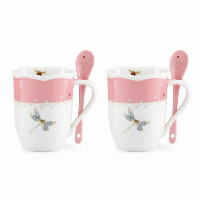 Butterfly Meadow Color Mugs with Spoons, Set of 8