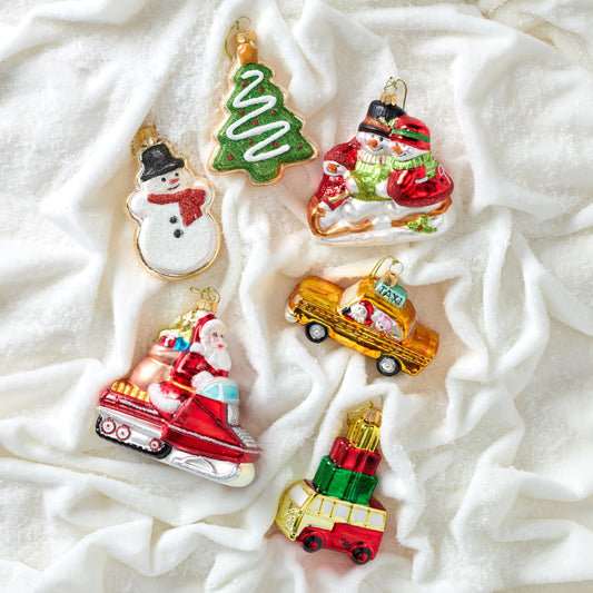 Retro Blown Glass Santa on Snowmobile Ornament
