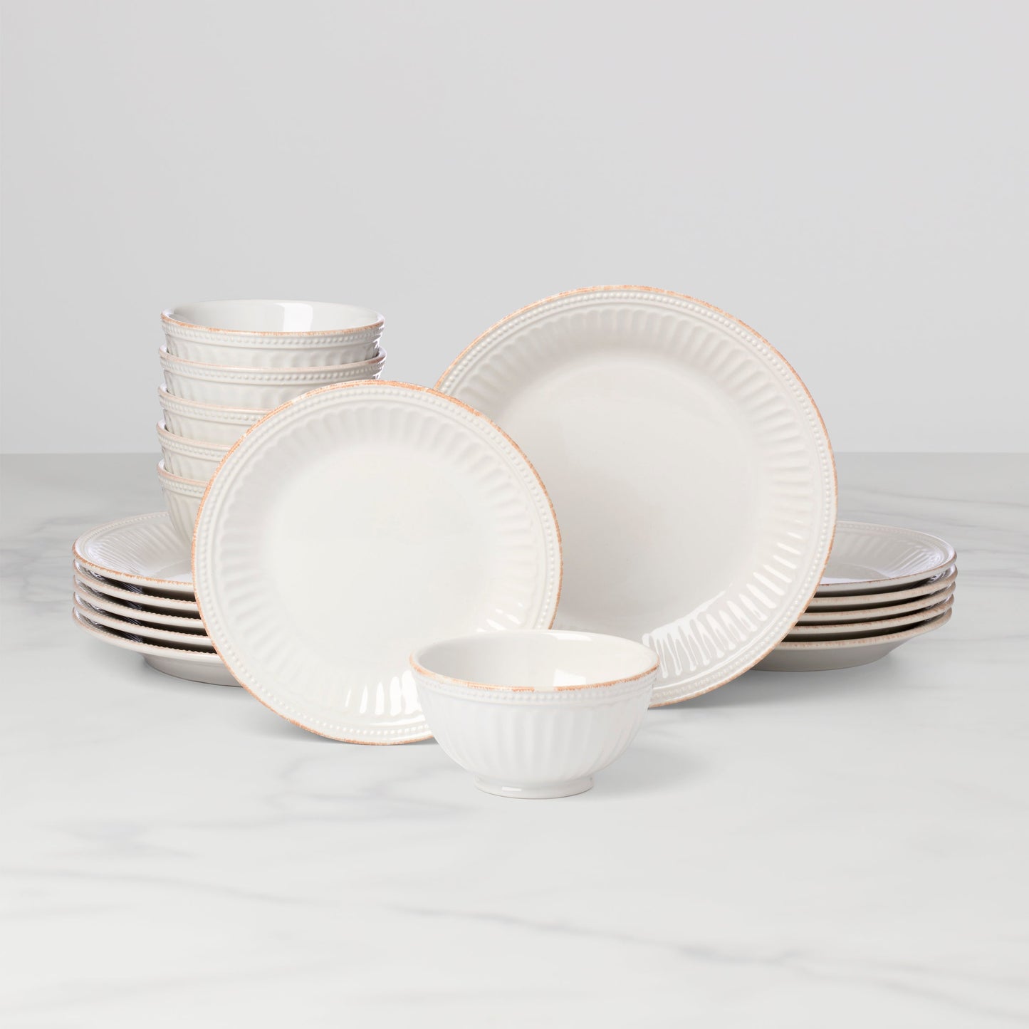 French Perle Groove White 18-Piece Dinnerware Set