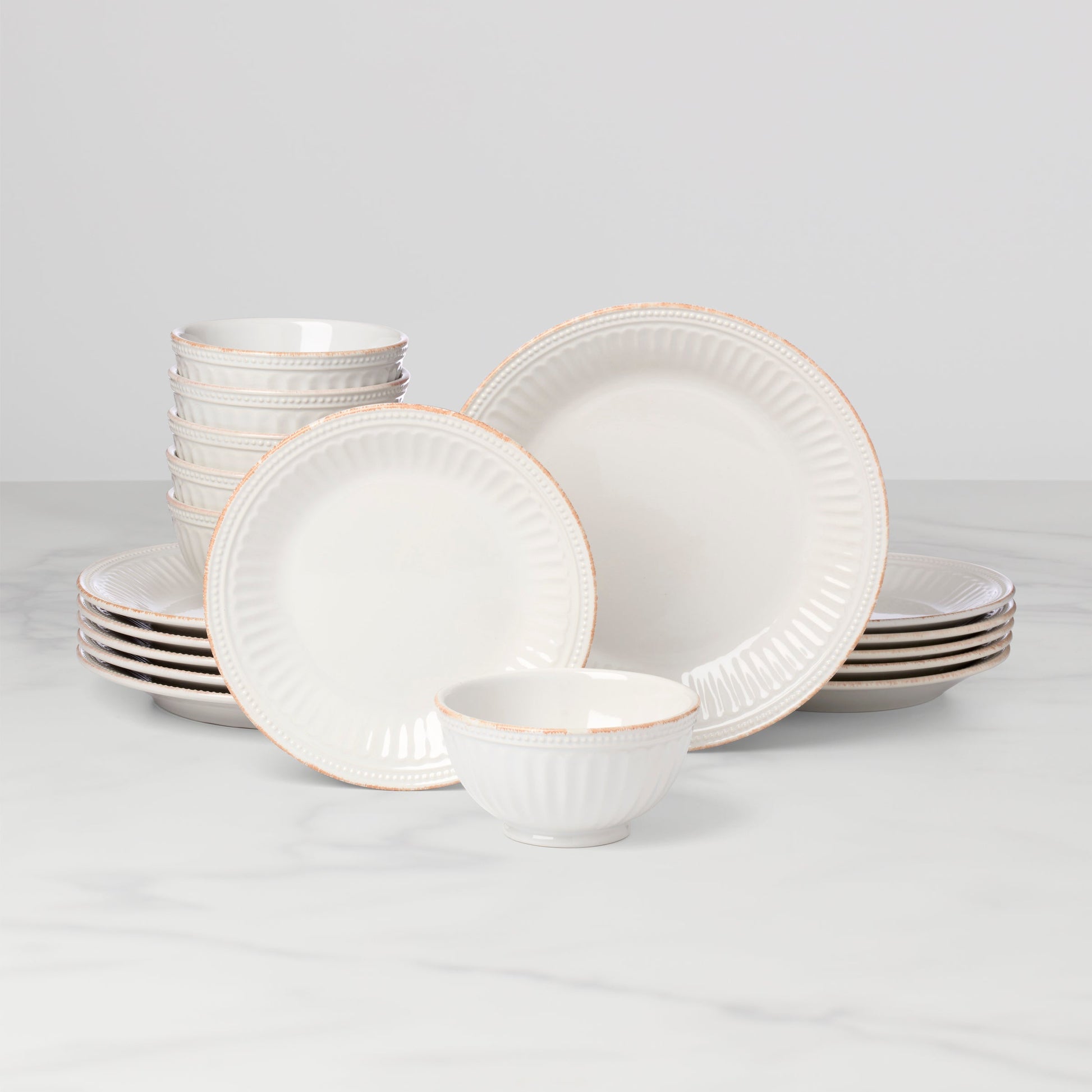 French Perle Groove White 18-Piece Dinnerware Set
