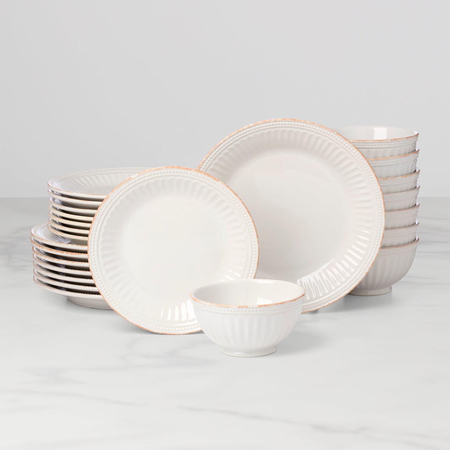 French Perle Groove White 24-Piece Dinnerware Set