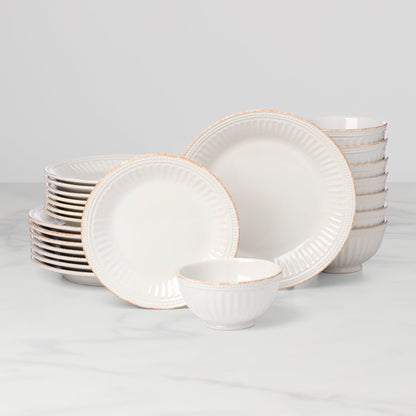 French Perle Groove White 24-Piece Dinnerware Set