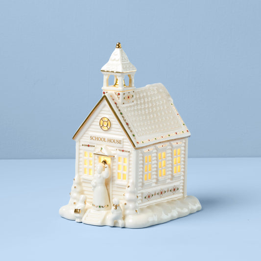 Mistletoe Park School House Lit Figurine