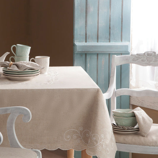 French Perle Linen Embroidered 52x70 Tablecloth