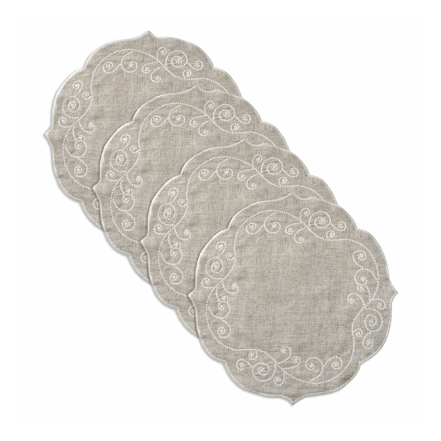 French Perle Linen Embroidered Round Placemats