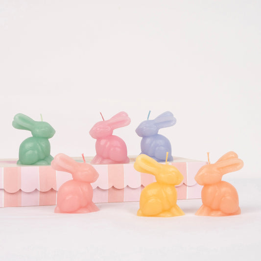 Mini Rainbow Bunny Candles, Set of 6