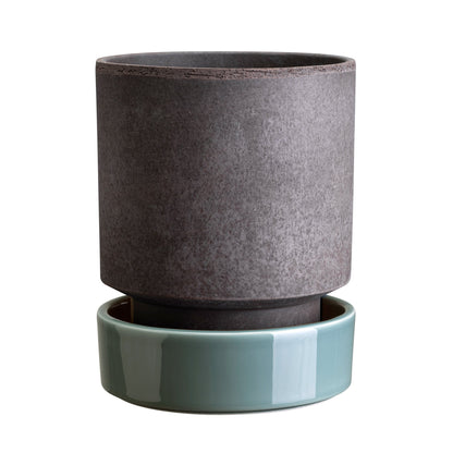 Hoff Raw Grey & Glazed Misty Blue 14cm Pot with Saucer