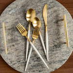 Mazzy Gold Satin White Pom Handle 20-Piece Flatware Set