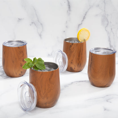 Insulated Woodgrain Wine Tumblers, Set of 4