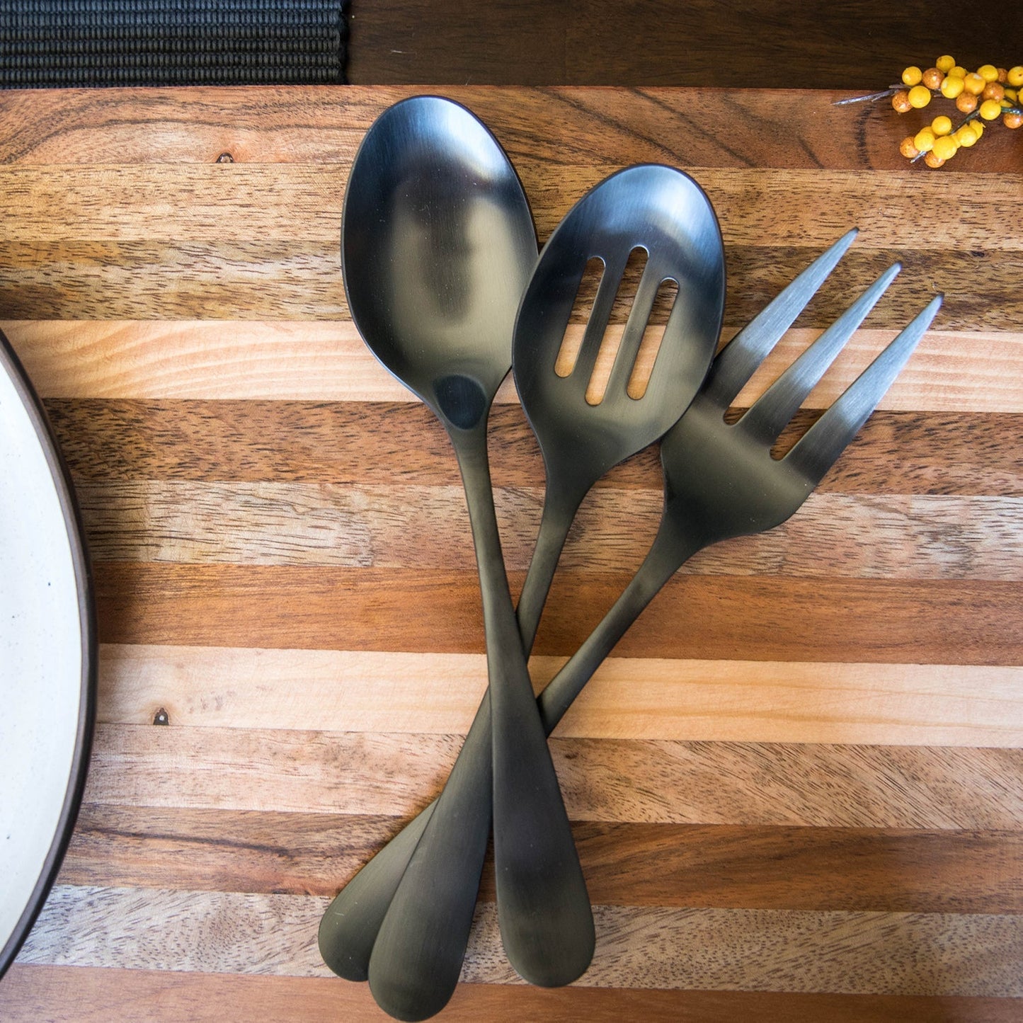 Rhiannon Black Satin 3-Piece Hostess Set