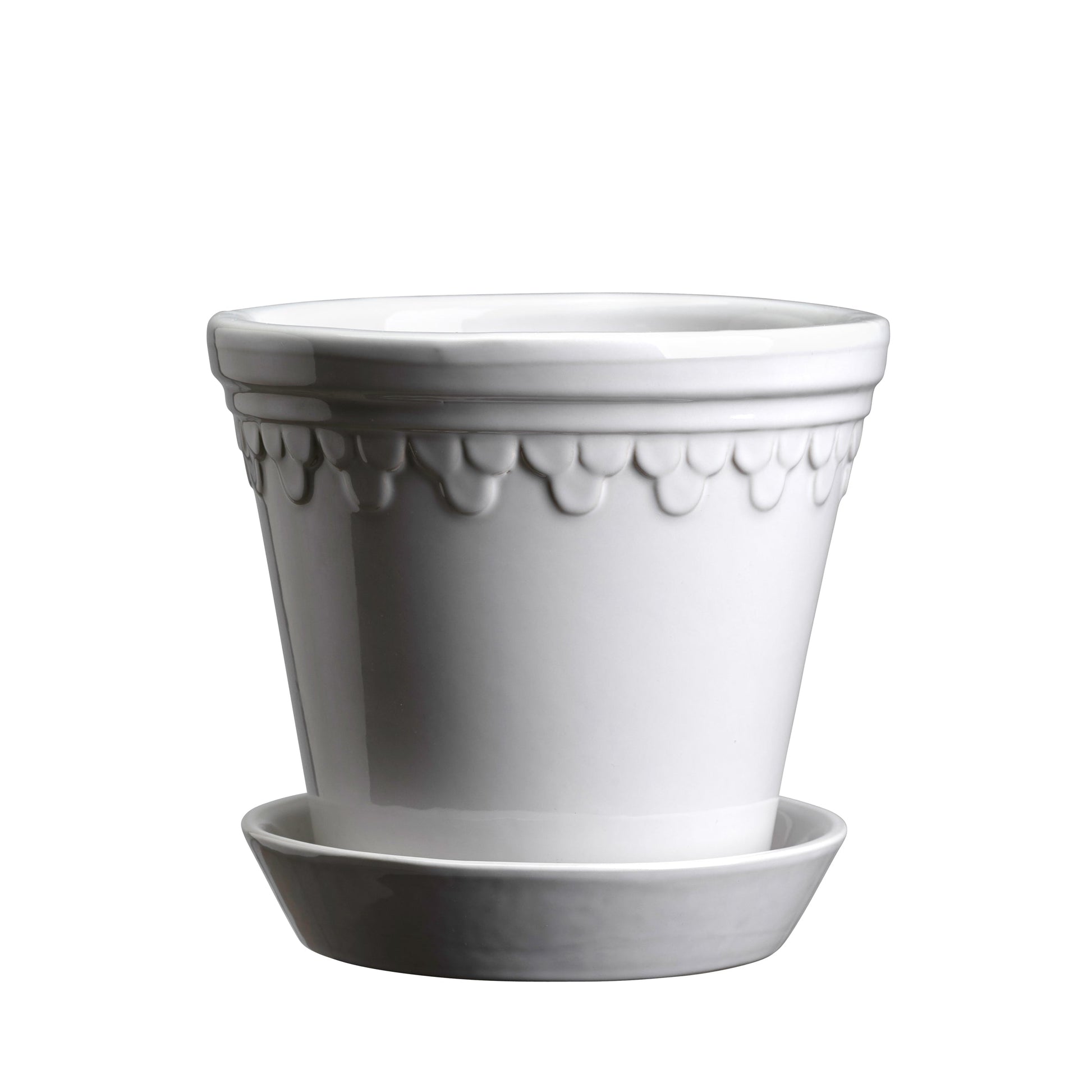 Kobenhavner Glazed Mineral White 16cm Pot with Saucer