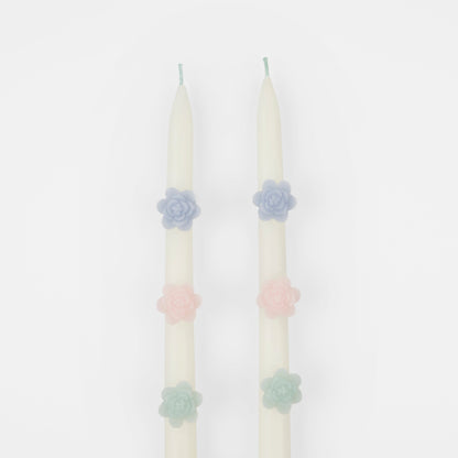 Pastel Flowers Taper Candles, Set of 2