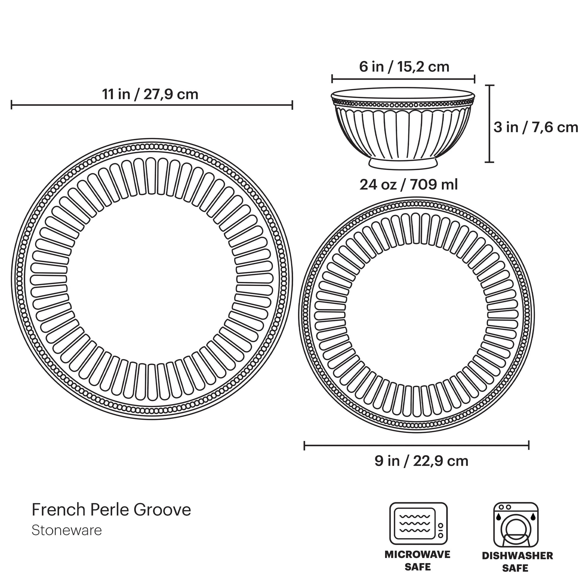 French Perle Groove White 12-Piece Place Setting